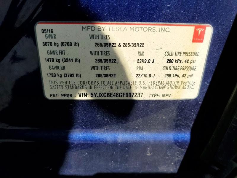 Aukcja sprzedaży 2016 Tesla Model X, vin: 5YJXCBE48GF007237, numer aukcji: 48632136