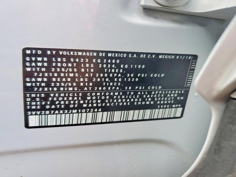Aukcja sprzedaży 2018 Volkswagen Tiguan, vin: 3VV2B7AX3JM107244, numer aukcji: 49596826
