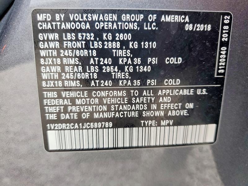 Продаж на аукціоні авто 2018 Volkswagen Atlas, vin: 1V2DR2CA1JC589789, номер лоту: 51308026