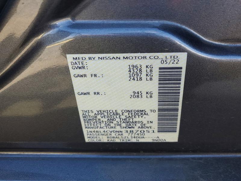 Продаж на аукціоні авто 2022 Nissan Altima, vin: 1N4BL4CV0NN387051, номер лоту: 50340456