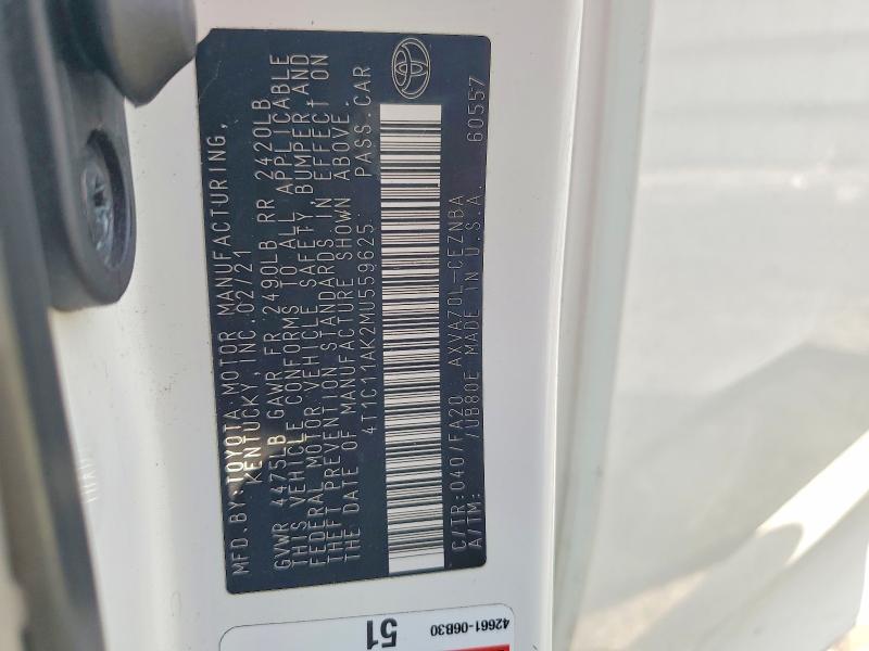Продажа на аукционе авто 2021 Toyota Camry, vin: 4T1C11AK2MU559625, номер лота: 51497916