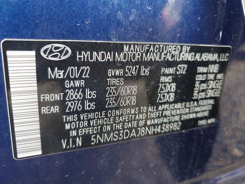 Продажа на аукционе авто 2022 Hyundai Santa Fe, vin: 5NMS3DAJ8NH438982, номер лота: 48521026