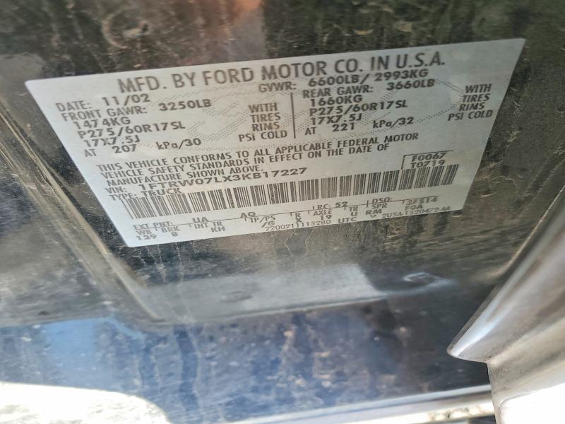 Продажа на аукционе авто 2003 Ford F150, vin: 1FTRW07LX3KB17227, номер лота: 49577386