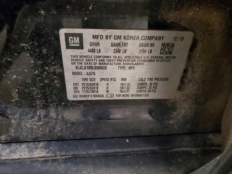 2020 Buick Encore მანქანა იყიდება აუქციონზე, vin: KL4CJESB9LB089026, აუქციონის ნომერი: 52011146