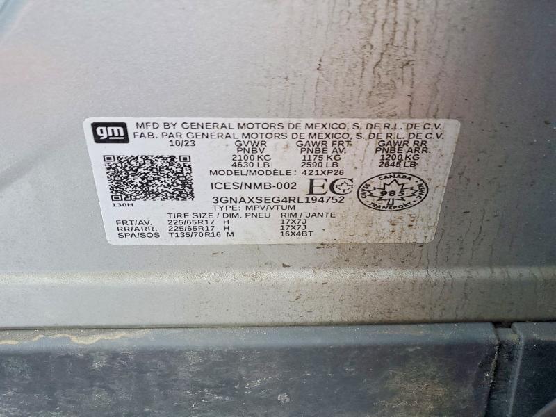 47586456 :رقم المزاد ، 3GNAXSEG4RL194752 vin ، 2024 Chevrolet Equinox مزاد بيع