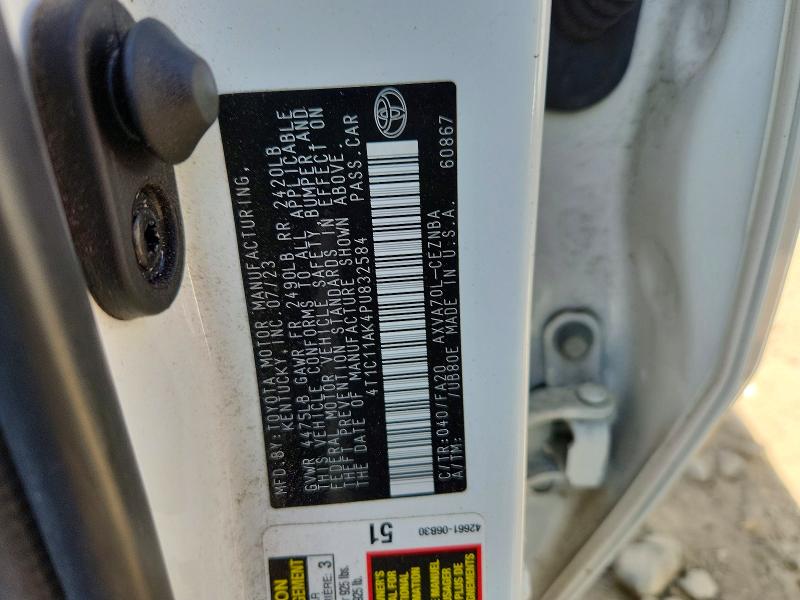 2023 Toyota Camry მანქანა იყიდება აუქციონზე, vin: 4T1C11AK4PU832584, აუქციონის ნომერი: 48341826