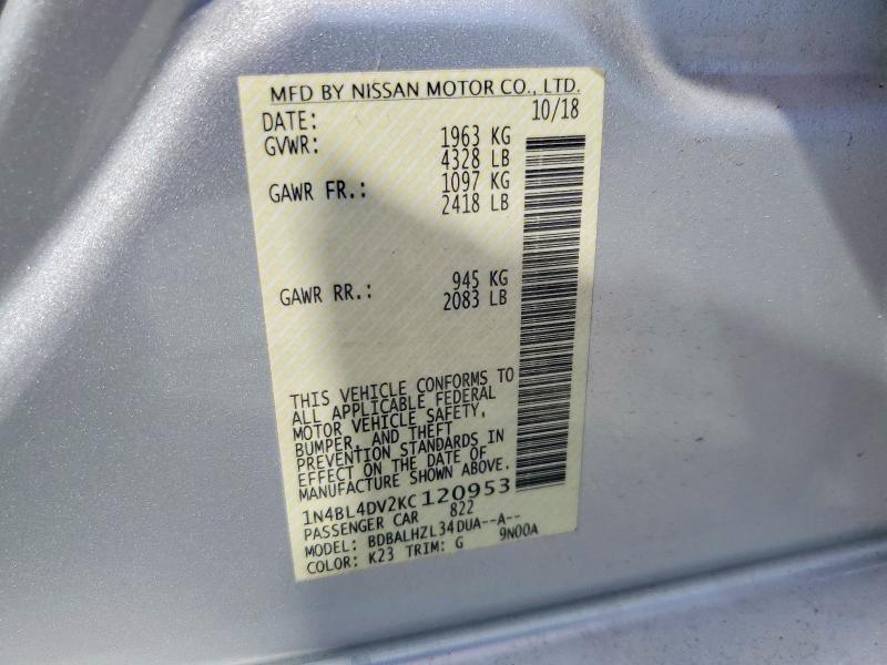 52051126 :رقم المزاد ، 1N4BL4DV2KC120953 vin ، 2019 Nissan Altima مزاد بيع