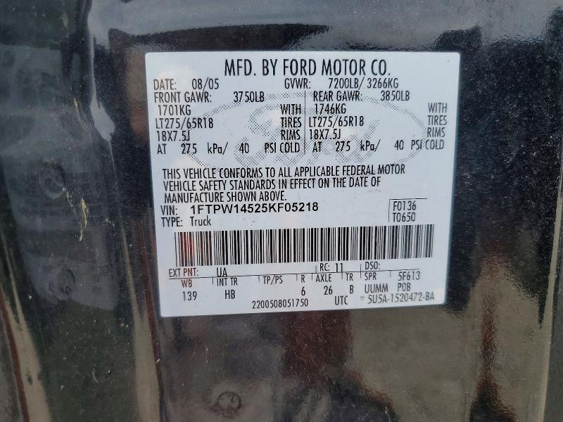 Aukcja sprzedaży 2005 Ford F150, vin: 1FTPW14525KF05218, numer aukcji: 51609006