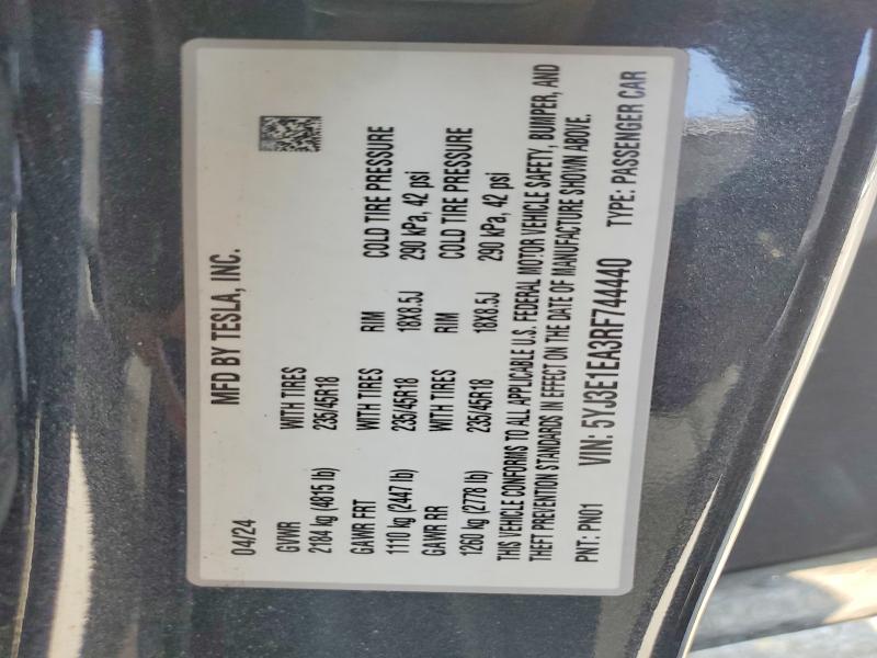 Продажа на аукционе авто 2024 Tesla Model 3, vin: 5YJ3E1EA3RF744440, номер лота: 49106636