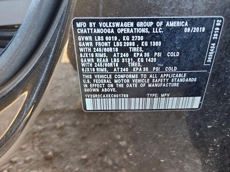 Продажа на аукционе авто 2019 Volkswagen Atlas, vin: 1V2GR2CAXKC601789, номер лота: 49781176