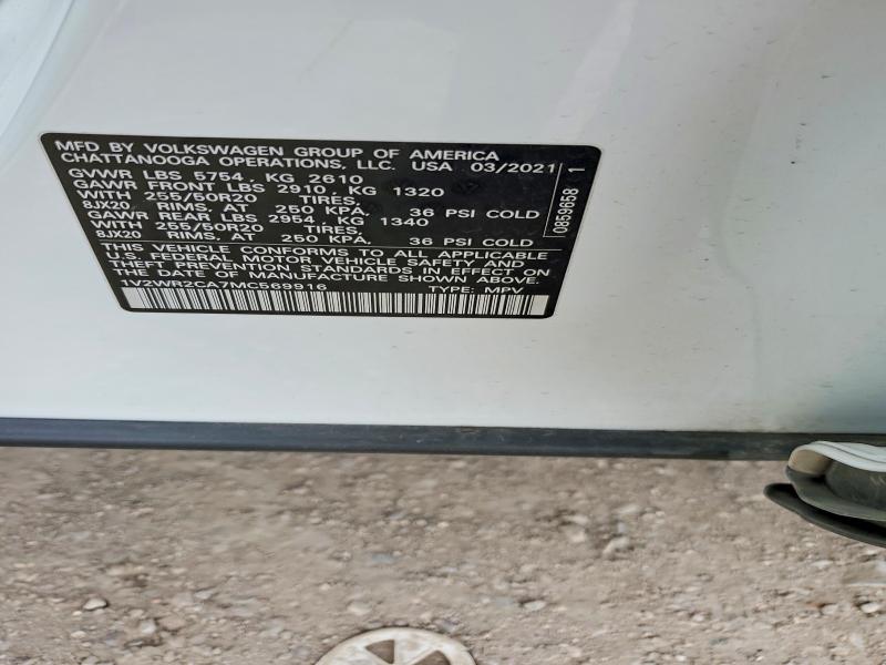 Aukcja sprzedaży 2021 Volkswagen Atlas, vin: 1V2WR2CA7MC569916, numer aukcji: 50423316