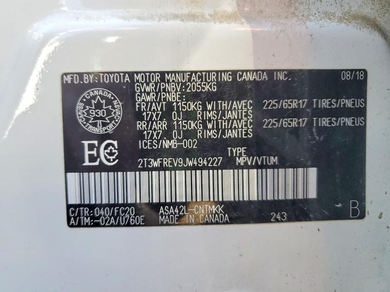 46737746 :رقم المزاد ، 2T3WFREV9JW494227 vin ، 2018 Toyota Rav4 مزاد بيع