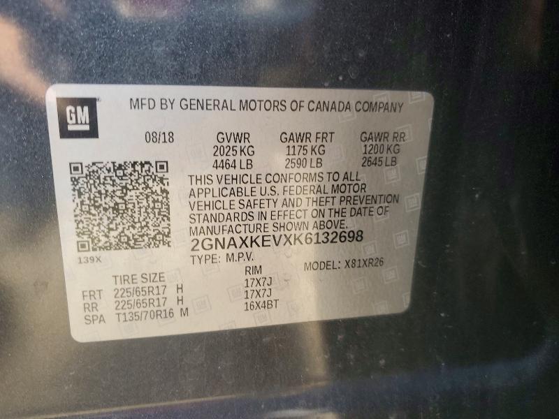 50721696 :رقم المزاد ، 2GNAXKEVXK6132698 vin ، 2019 Chevrolet Equinox مزاد بيع