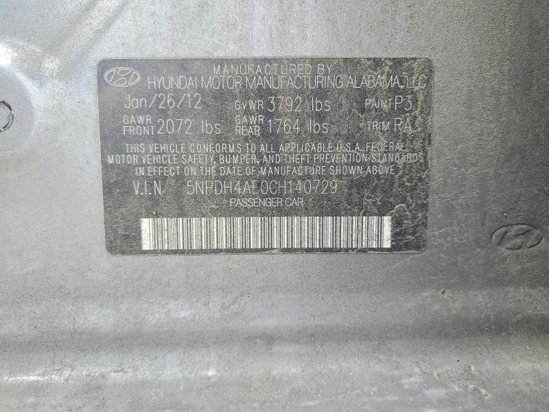 2012 Hyundai Elantra მანქანა იყიდება აუქციონზე, vin: 5NPDH4AE0CH140729, აუქციონის ნომერი: 49225946