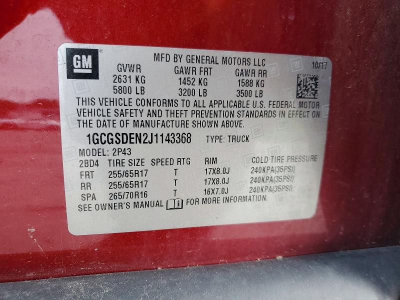 51277396 :رقم المزاد ، 1GCGSDEN2J1143368 vin ، 2018 Chevrolet Colorado مزاد بيع