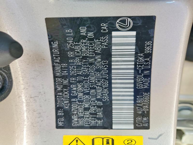 Продажа на аукционе авто 2018 Lexus Es 350, vin: 58ABK1GG7JU104513, номер лота: 48735986