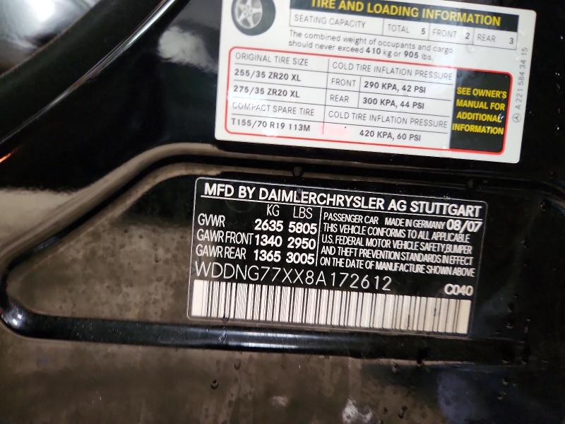 51362246 :رقم المزاد ، WDDNG77XX8A172612 vin ، 2008 Mercedes-benz S مزاد بيع