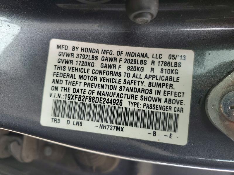 Продажа на аукционе авто 2013 Honda Civic, vin: 19XFB2F88DE244926, номер лота: 49962546