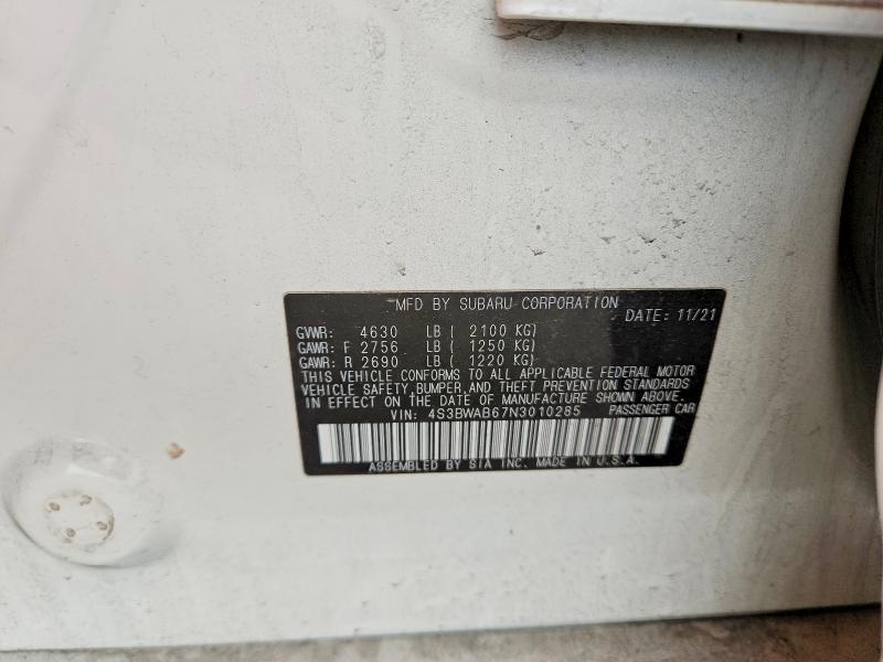 Aukcja sprzedaży 2022 Subaru Legacy, vin: 4S3BWAB67N3010285, numer aukcji: 51408686