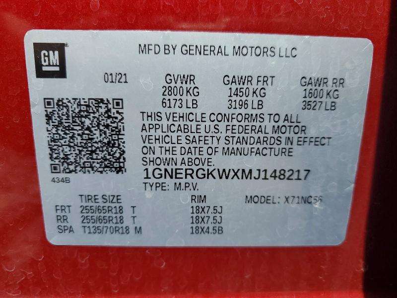 Aukcja sprzedaży 2021 Chevrolet Traverse, vin: 1GNERGKWXMJ148217, numer aukcji: 49174876