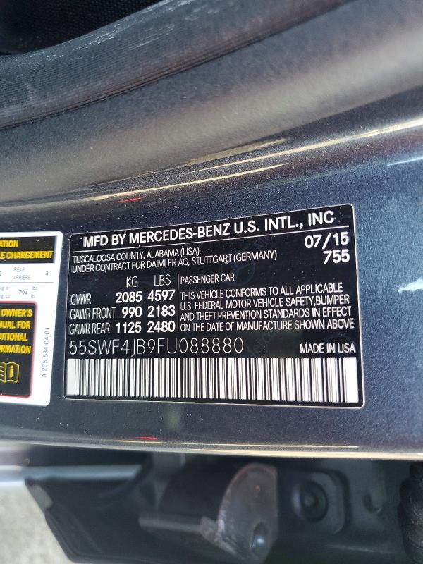 49162126 :رقم المزاد ، 55SWF4JB9FU088880 vin ، 2015 Mercedes-benz C مزاد بيع