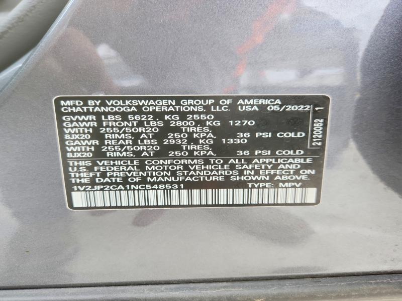 Aukcja sprzedaży 2022 Volkswagen Atlas, vin: 1V2JP2CA1NC548531, numer aukcji: 50445296