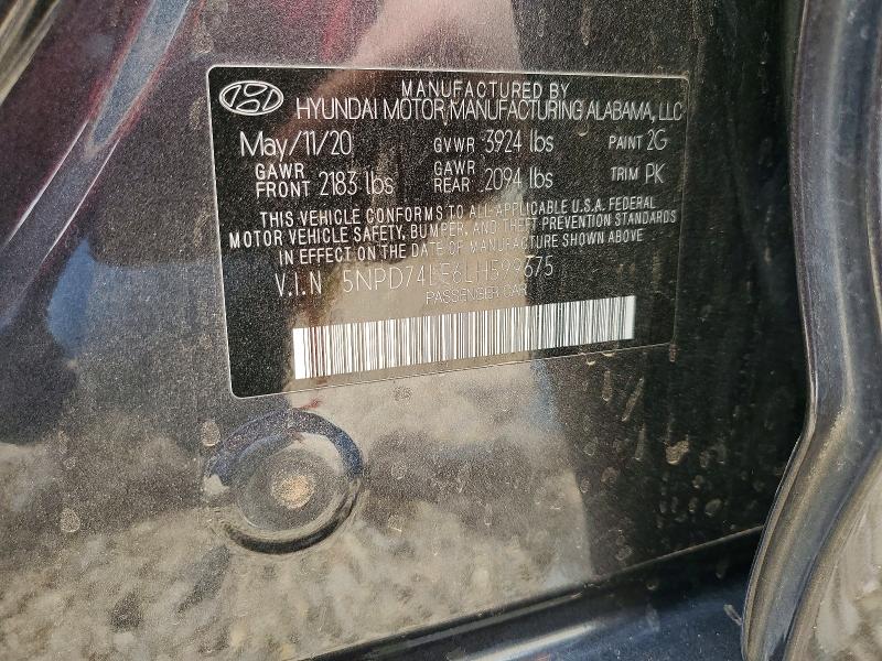 2020 Hyundai Elantra მანქანა იყიდება აუქციონზე, vin: 5NPD74LF6LH599675, აუქციონის ნომერი: 51871626