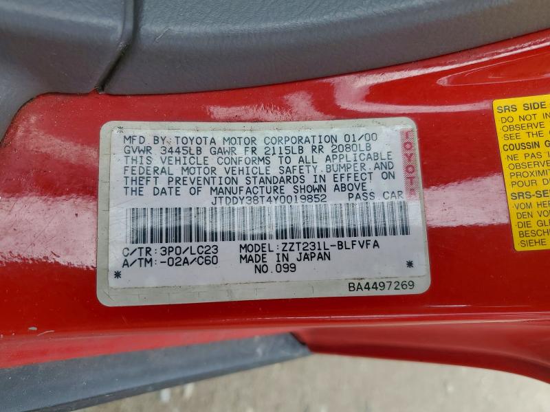 49119136 :رقم المزاد ، JTDDY38T4Y0019852 vin ، 2000 Toyota Celica مزاد بيع