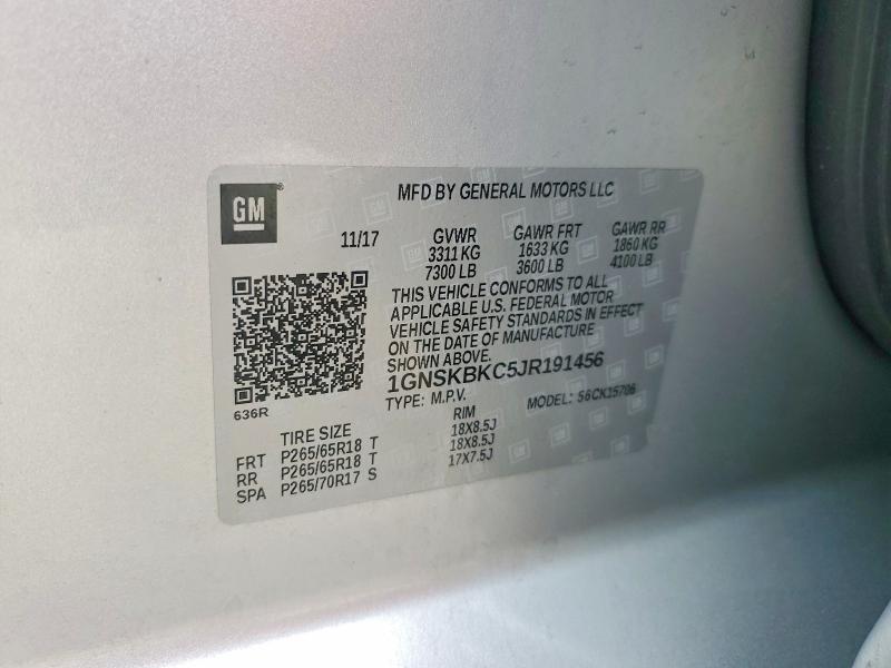 Aukcja sprzedaży 2018 Chevrolet Tahoe, vin: 1GNSKBKC5JR191456, numer aukcji: 50780446