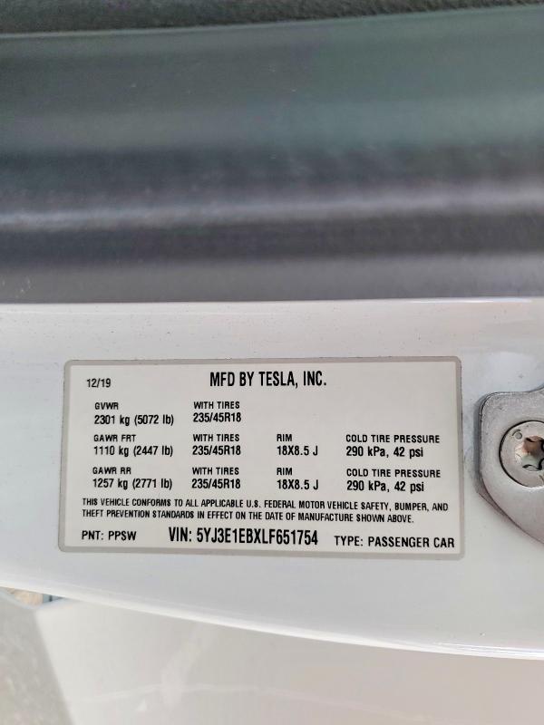 Aukcja sprzedaży 2020 Tesla Model 3, vin: 5YJ3E1EBXLF651754, numer aukcji: 49652946