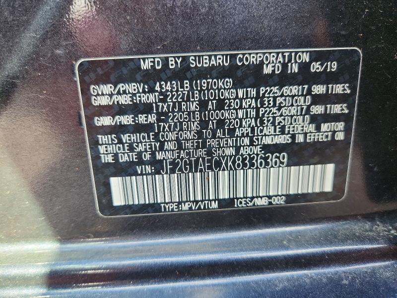 2019 Subaru Crosstrek მანქანა იყიდება აუქციონზე, vin: JF2GTAECXK8336369, აუქციონის ნომერი: 50952976