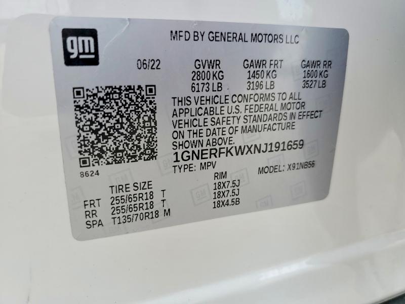 Aukcja sprzedaży 2022 Chevrolet Traverse, vin: 1GNERFKWXNJ191659, numer aukcji: 51956416