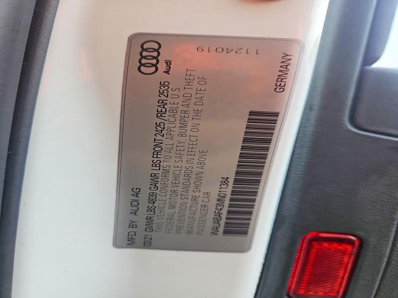 Продажа на аукционе авто 2021 Audi A4, vin: WAUABAF43MN011384, номер лота: 51469896