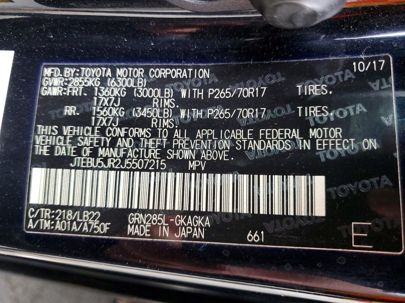 Aukcja sprzedaży 2018 Toyota 4runner, vin: JTEBU5JR2J5507215, numer aukcji: 48309556