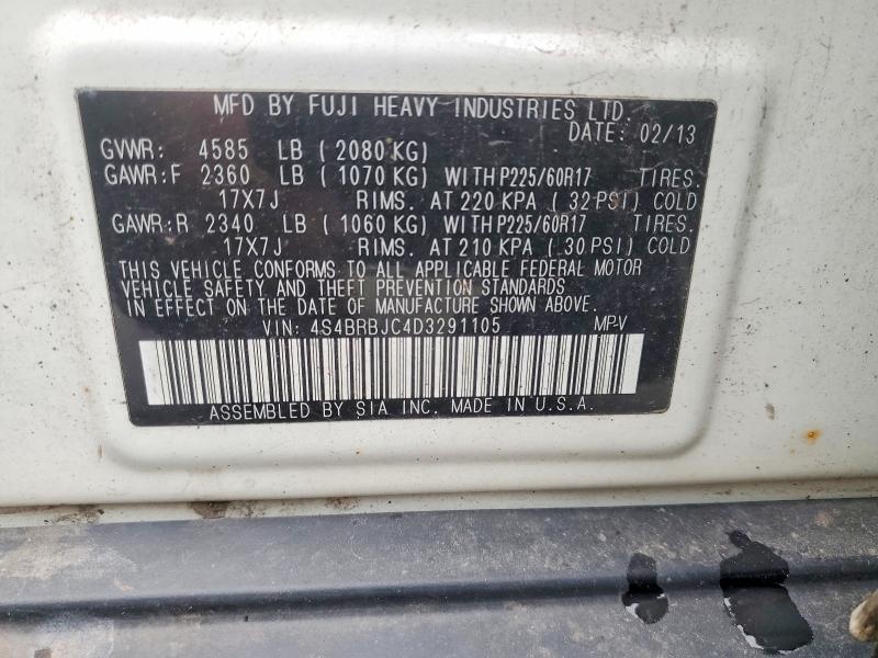 2013 Subaru Outback მანქანა იყიდება აუქციონზე, vin: 4S4BRBJC4D3291105, აუქციონის ნომერი: 50140766
