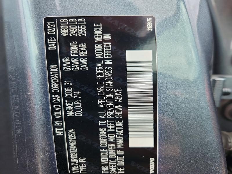 48567876 :رقم المزاد ، 7JR102TZ4MG113524 vin ، 2021 Volvo S60 مزاد بيع