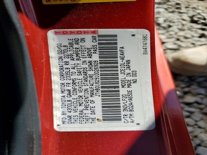 Aukcja sprzedaży 2001 Lexus Is, vin: JTHBD182910026928, numer aukcji: 49319276