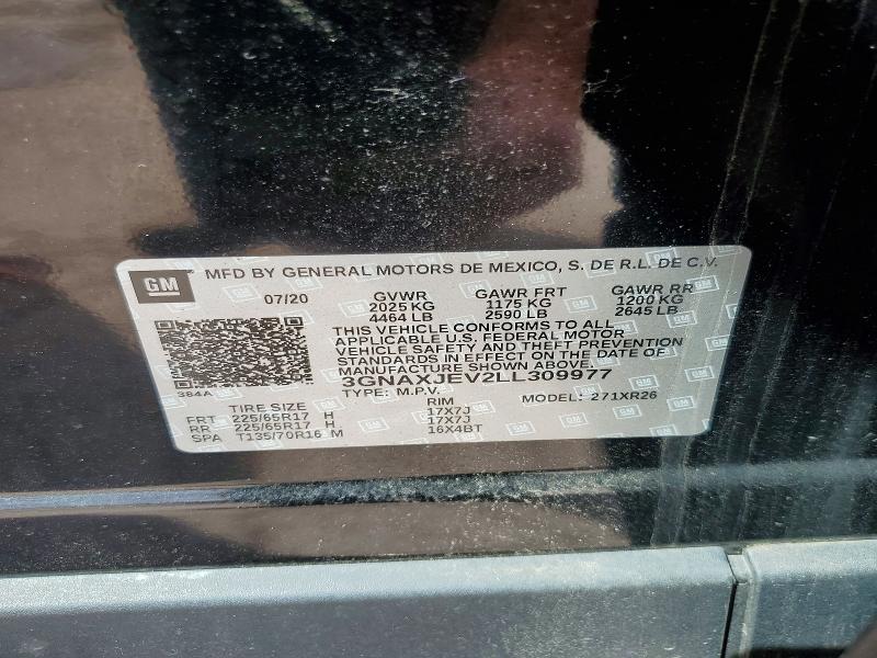 48303176 :رقم المزاد ، 3GNAXJEV2LL309977 vin ، 2020 Chevrolet Equinox مزاد بيع
