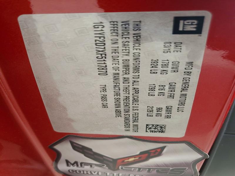Aukcja sprzedaży 2015 Chevrolet Corvette, vin: 1G1YF2D7XF5117870, numer aukcji: 49267846