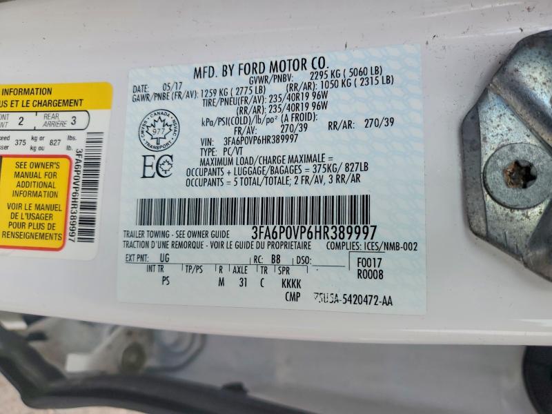 Продажа на аукционе авто 2017 Ford Fusion Sport V6 4dr, vin: 3FA6P0VP6HR389997, номер лота: 46089776