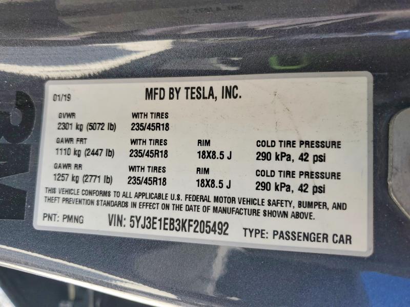 Продаж на аукціоні авто 2019 Tesla Model 3, vin: 5YJ3E1EB3KF205492, номер лоту: 49627206