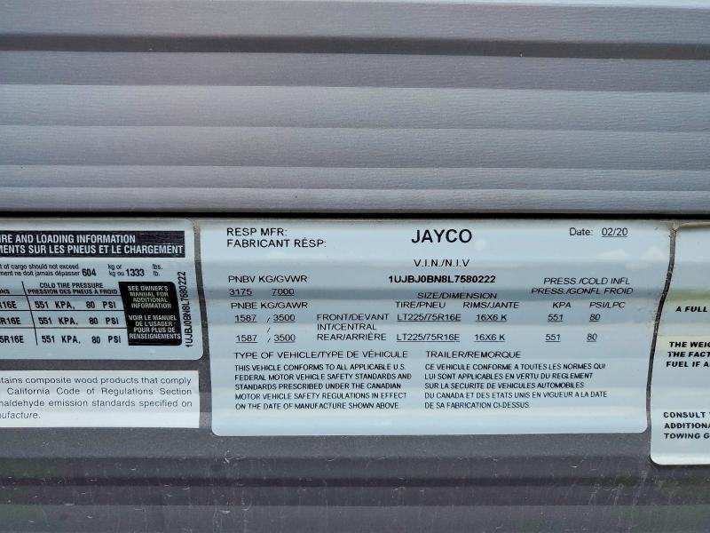Продаж на аукціоні авто 2020 Jayco Jay Jay Flight, vin: 1UJBJ0BN8L7580222, номер лоту: 49510566