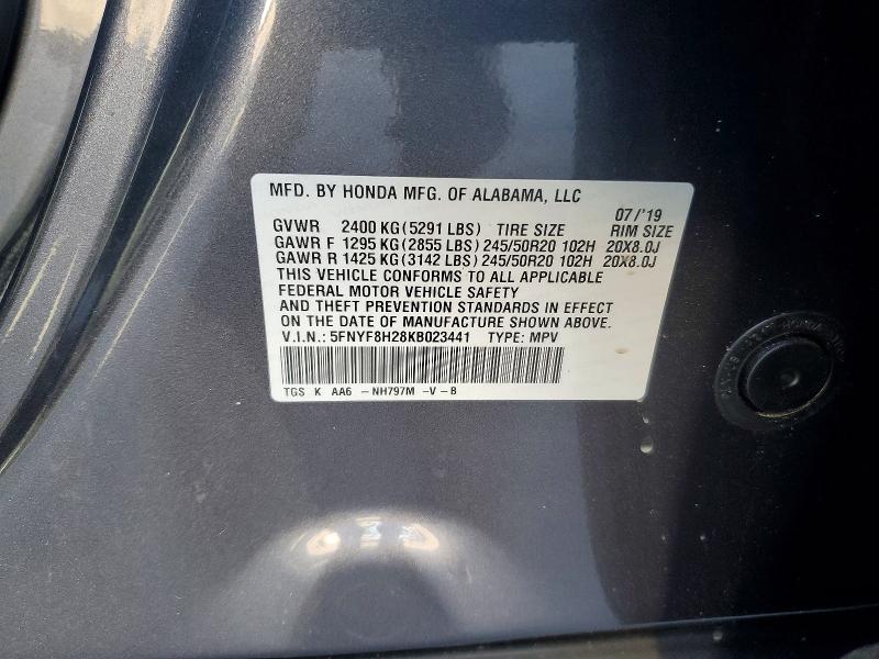49160956 :رقم المزاد ، 5FNYF8H28KB023441 vin ، 2019 Honda Passport مزاد بيع