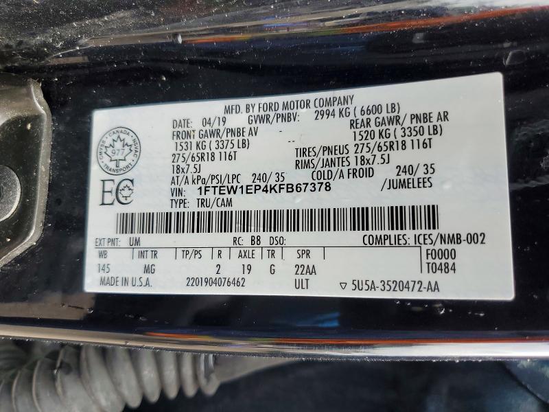 Aukcja sprzedaży 2019 Ford F150, vin: 1FTEW1EP4KFB67378, numer aukcji: 49876806