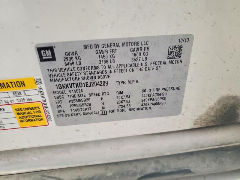 50483916 :رقم المزاد ، 1GKKVTKD1EJ204209 vin ، 2014 Gmc Acadia مزاد بيع
