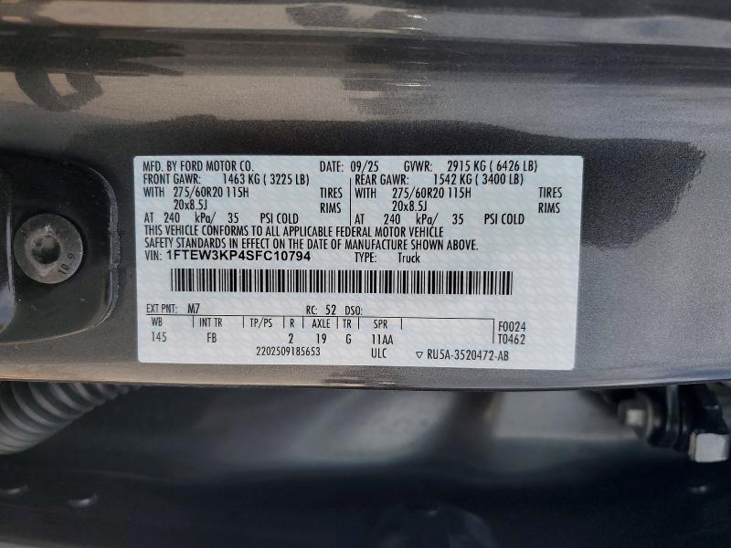 Продажа на аукционе авто 2025 Ford F150, vin: 1FTEW3KP4SFC10794, номер лота: 51275356