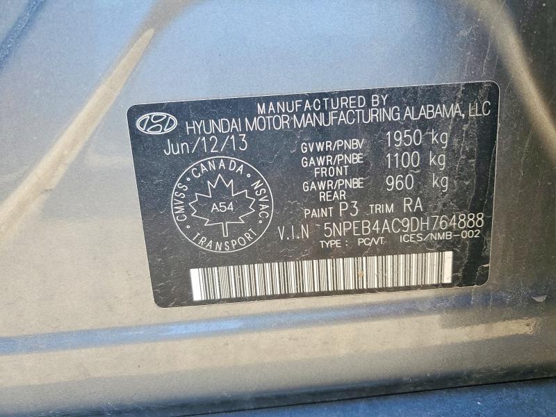 2013 Hyundai Sonata მანქანა იყიდება აუქციონზე, vin: 5NPEB4AC9DH764888, აუქციონის ნომერი: 47528266