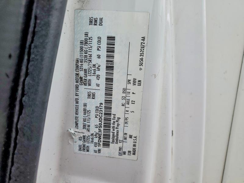 53638946 :رقم المزاد ، 1FDWE3FS0JDC23179 vin ، 2018 Ford Econoline مزاد بيع