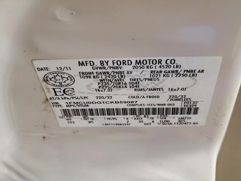 49758106 :رقم المزاد ، 1FMCU0DG1CKB59087 vin ، 2012 Ford Escape مزاد بيع