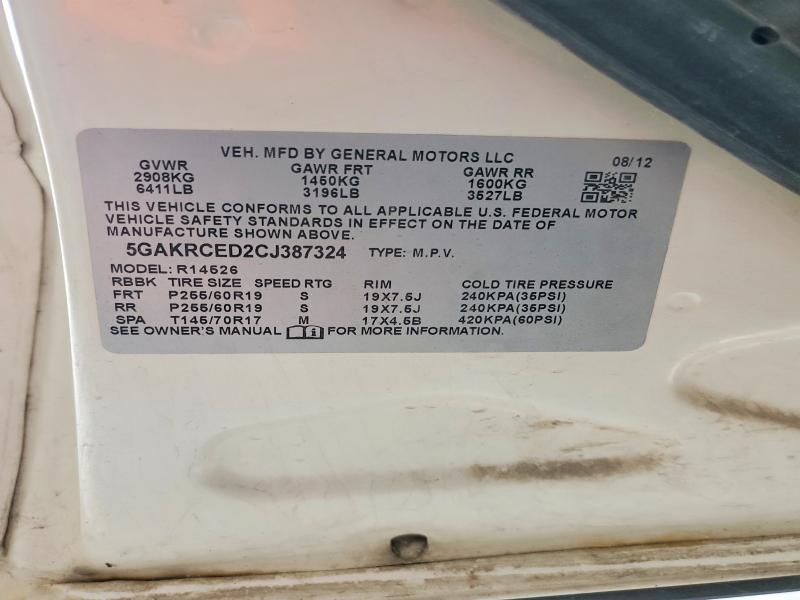 49277376 :رقم المزاد ، 5GAKRCED2CJ387324 vin ، 2012 Buick Enclave مزاد بيع